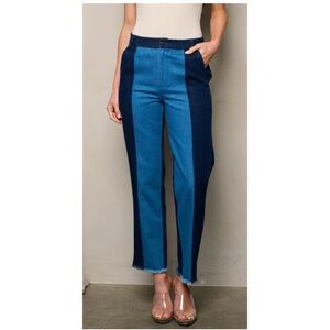 Two Tone Raw Hem Jeans
